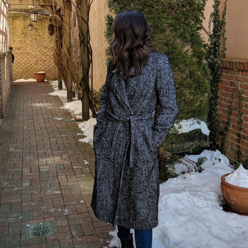 Black & white peppered long pea coat